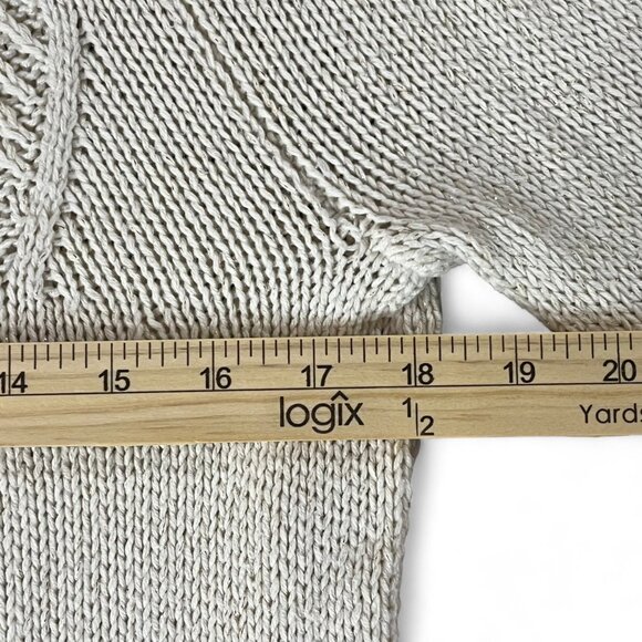 Chaps Womens Size Medium Cream Metallic Sweater Pullover Leaf Pattern - Picture 9 of 13